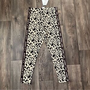Adidas Animal Print 3-stripes Cotton Blend Leggings Women's Size L Brown Tan
